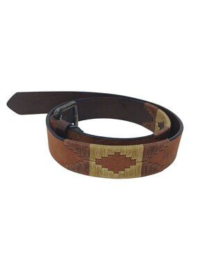 Gaucho Brown Leather Belt 80 cm 30-32 Embroidered Western Tribal w/Buckle #I-11J